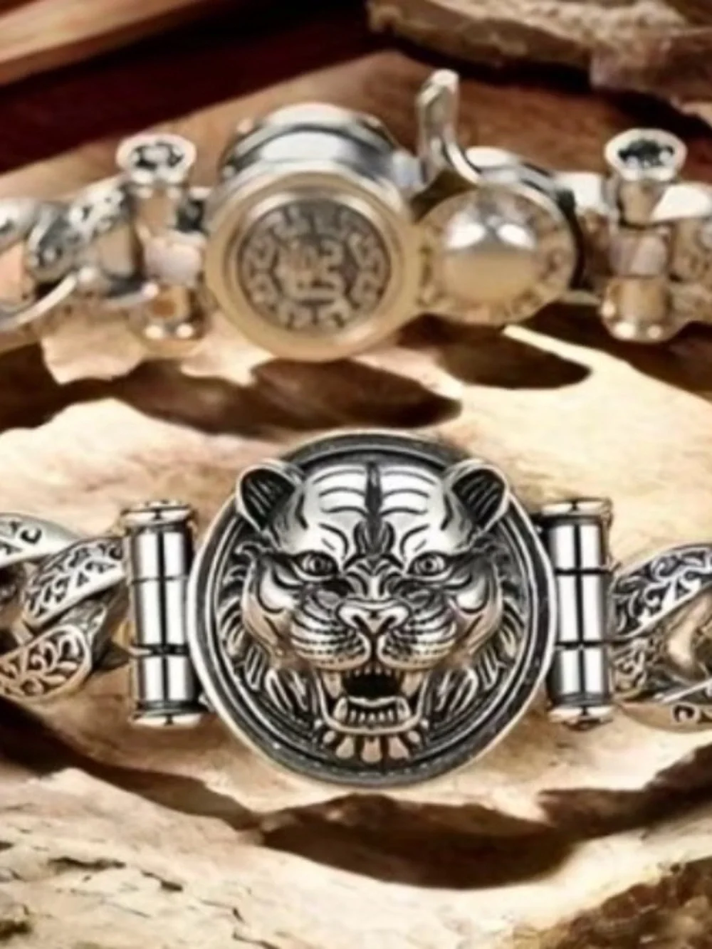 Silver Lion Head Chain Watch Bracelet - Women Accessories S925 silvery plated